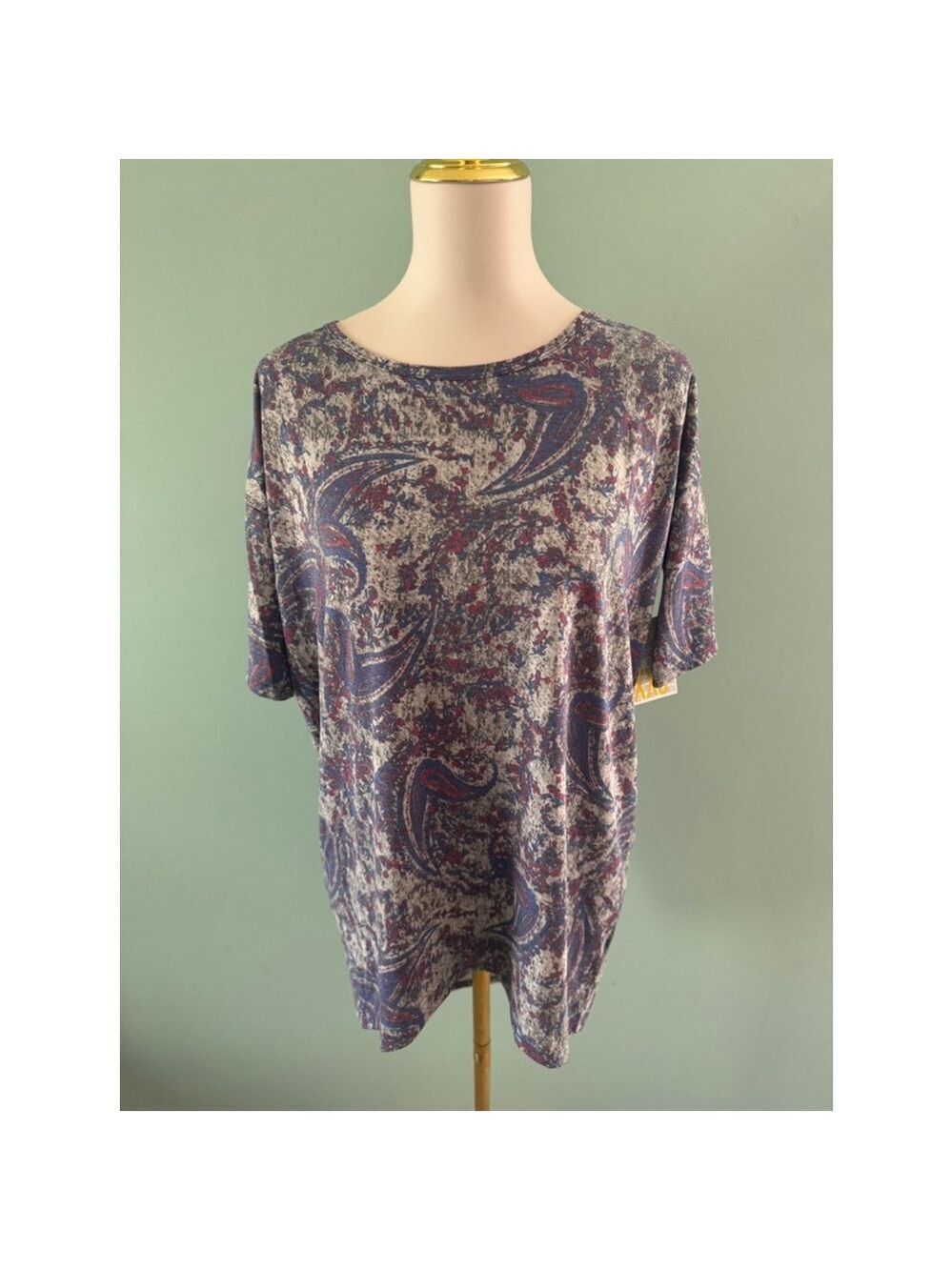 Women's LuLaRoe Irma Top XXS Gray Blue Paisley